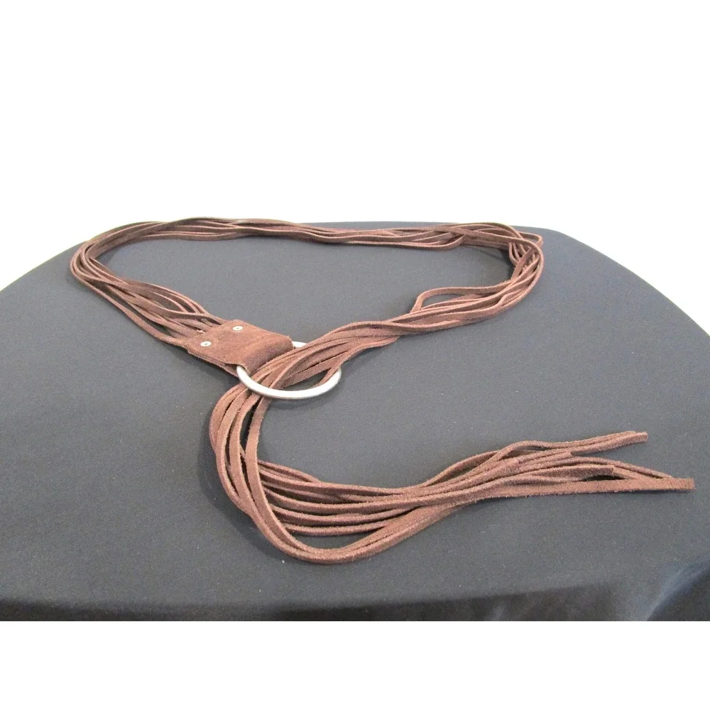 Boho Brown Suede Silver Ring Buckle Fringe Tassel Belt Women Sz One Size